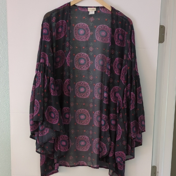 NATURAL LIFE Boho Open Kimono Topper Semisheer Shrug Medallion Pattern Beachy - Picture 1 of 5